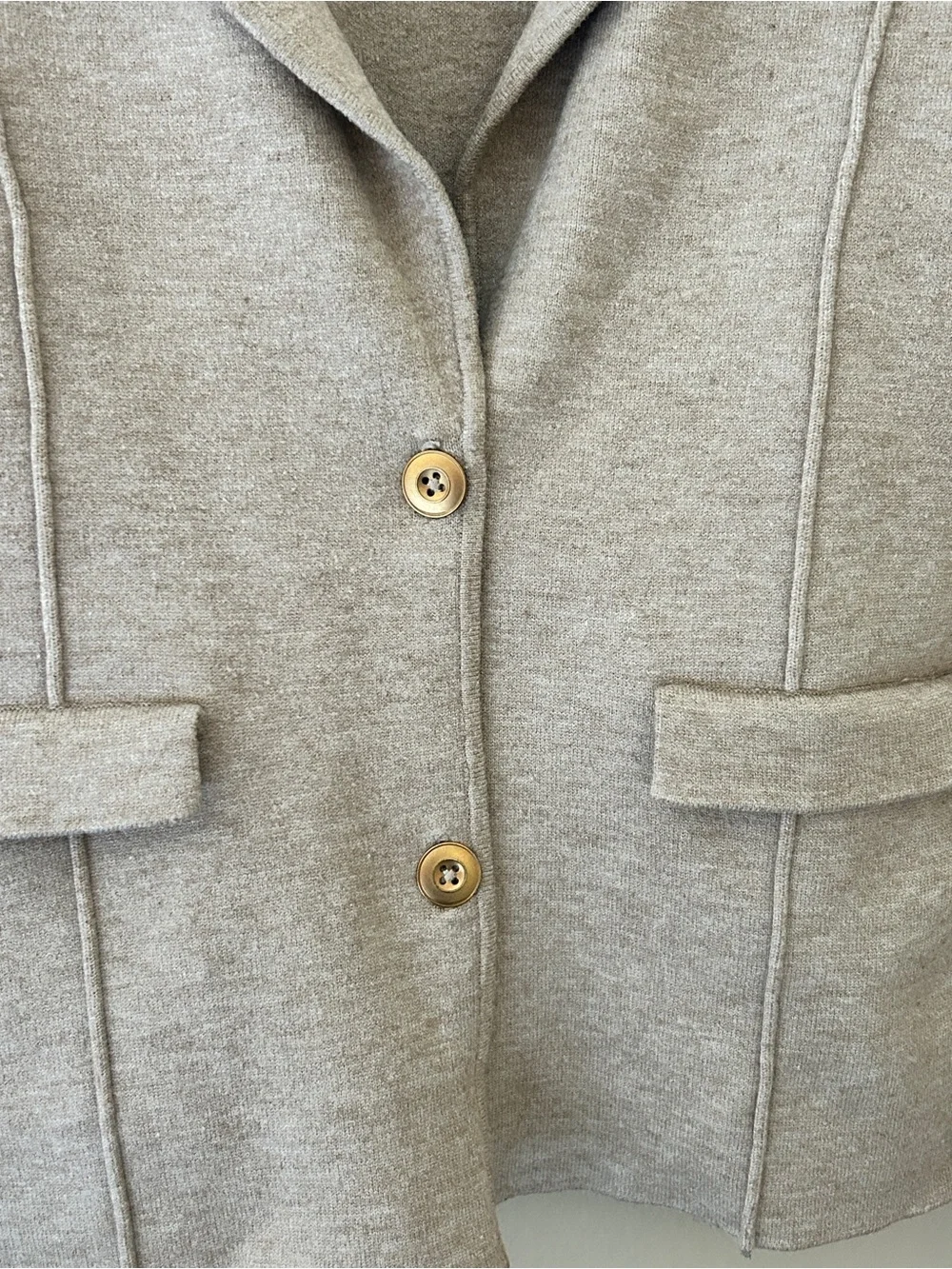 Anthropologie Beige Knit Blazer Jacket Medium Heathered Oatmeal Button Front - Picture 2 of 4